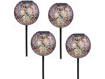 4x LED Solar Kugel Leuchten Antik Dekor Stanzung Garten Steck Strahler Lampen