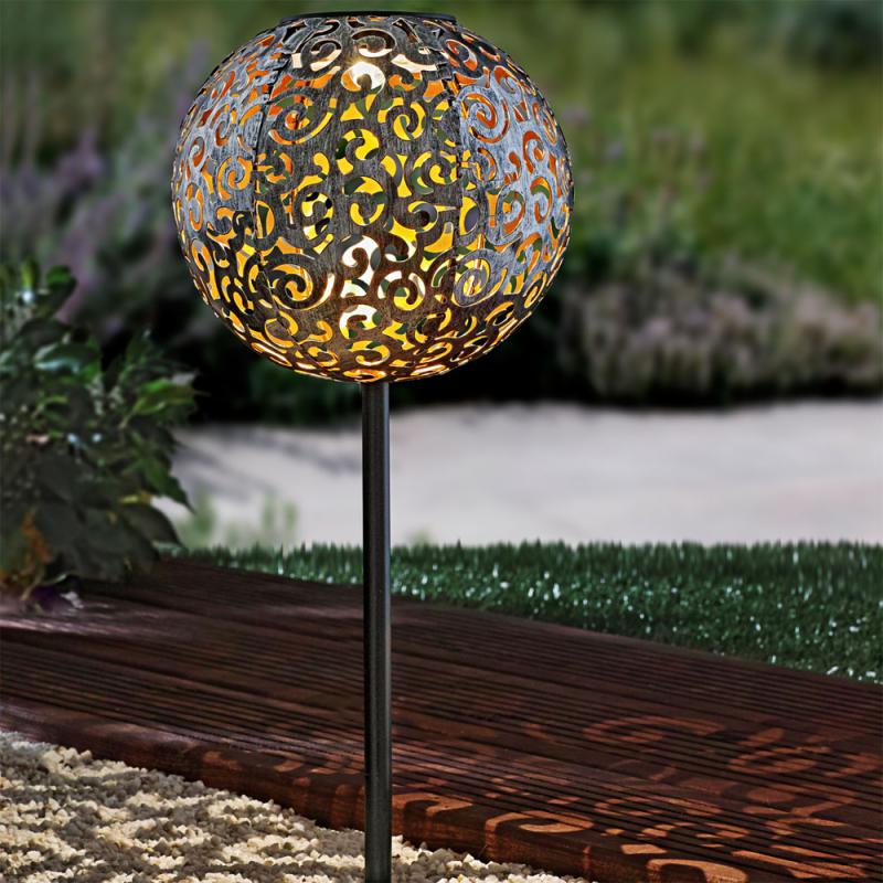 4x LED Solar Kugel Leuchten Antik Dekor Stanzung Garten Steck Strahler Lampen